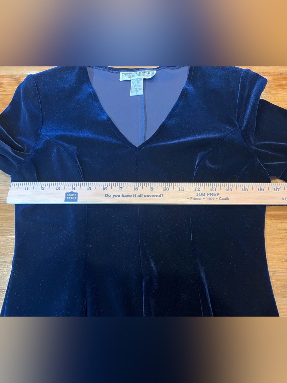 Vintage Jessica Howard Navy Velvet Long Sleeve V-Neck Gown with Front Slit EUC - Picture 3 of 5